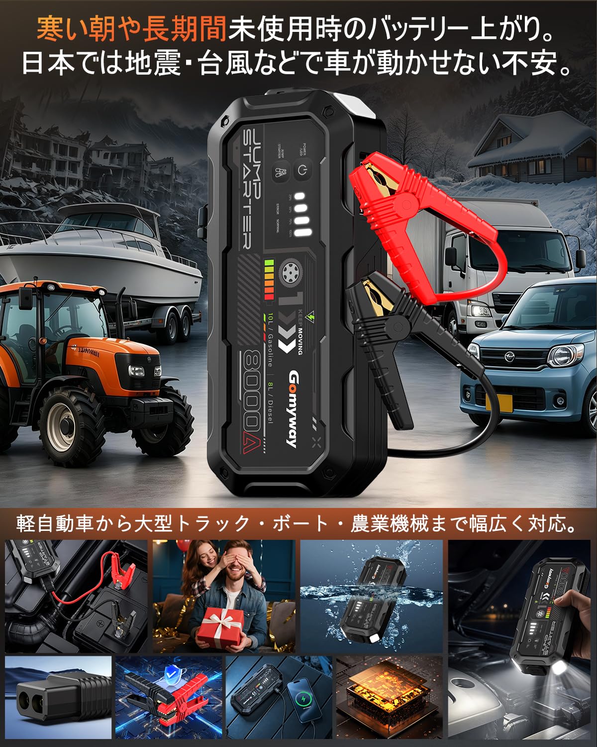 Amazon | 超強力ジャンプスターター【8000Aピーク電流】12V車用